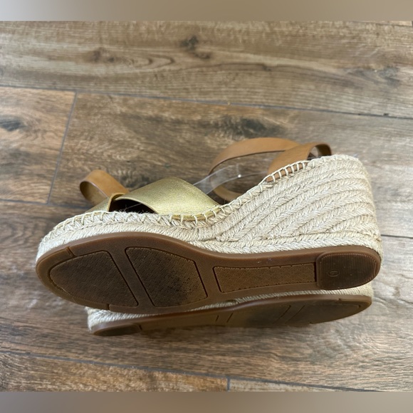 Tory Burch Bima Wedge Sandal Gold/Tan 9, Tory Burch Gold Espadrilles 9 - Picture 2 of 15